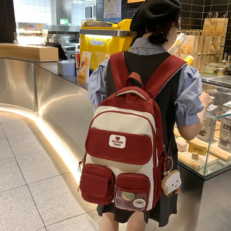 New Cute Korean College Ins Schoolbag Female Large Capacity Primary and Secondary School Students Strong Durable Wide Shoulder Strap Backpack