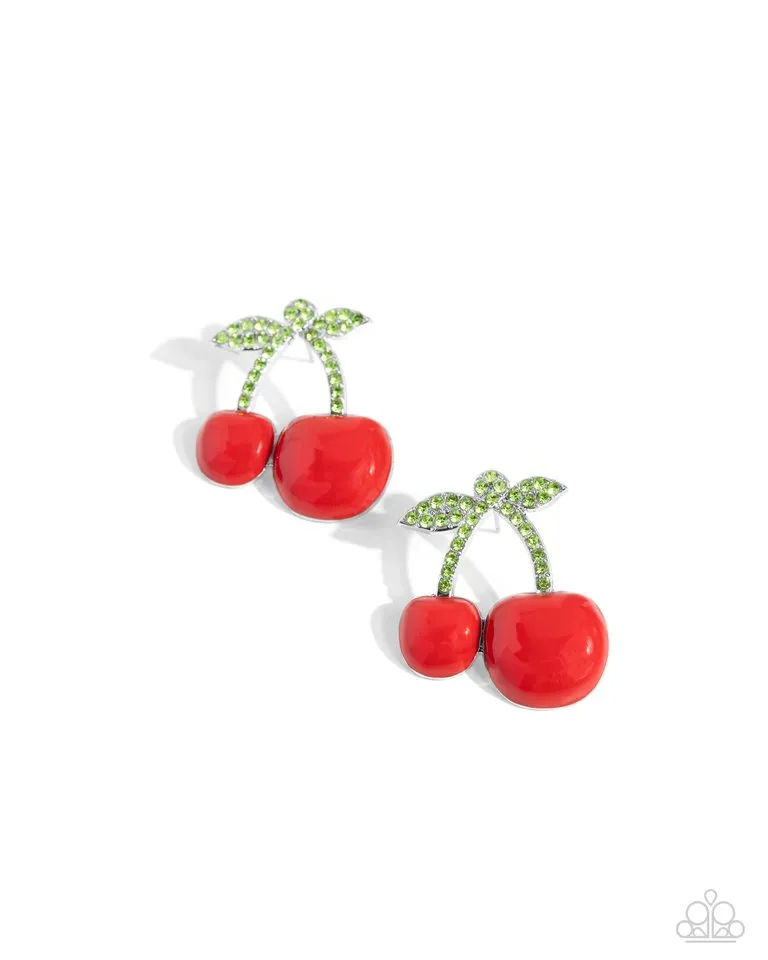 Paparazzi Earring ~ Charming Cherries - Red