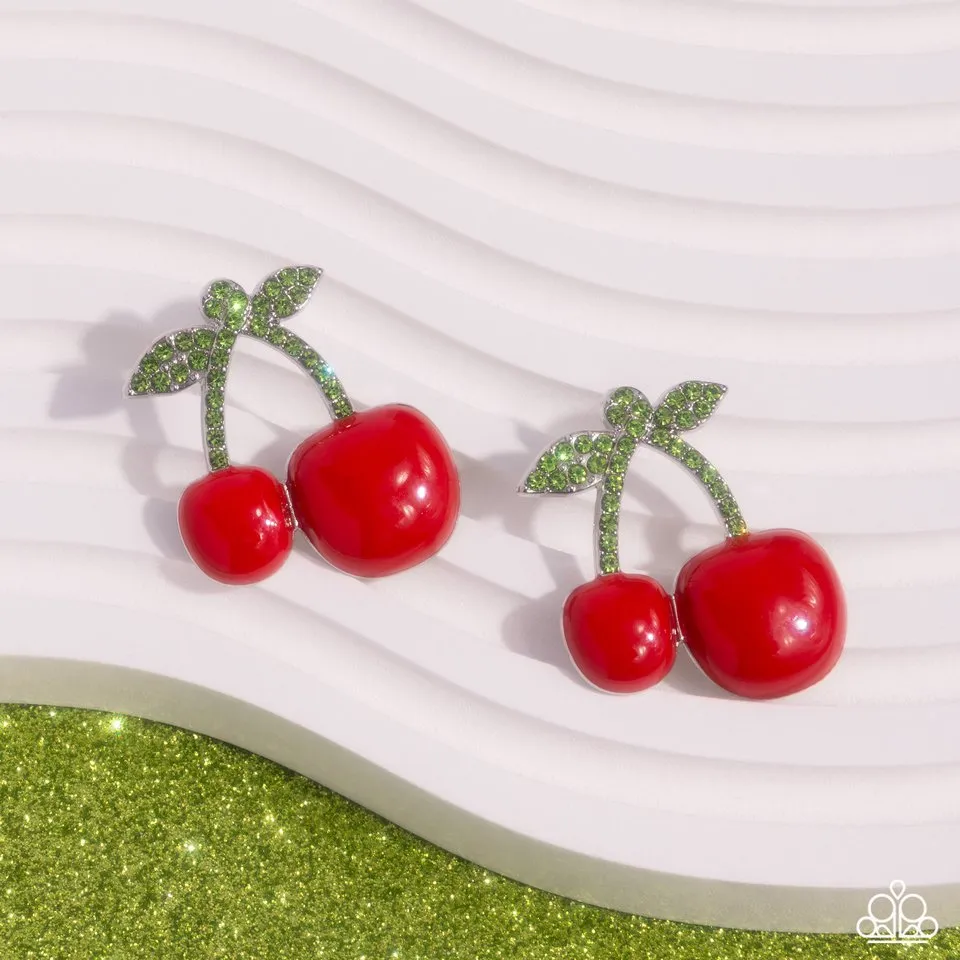 Paparazzi Earring ~ Charming Cherries - Red