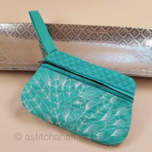 Peacock Sashiko Style ITH Wrist Purse