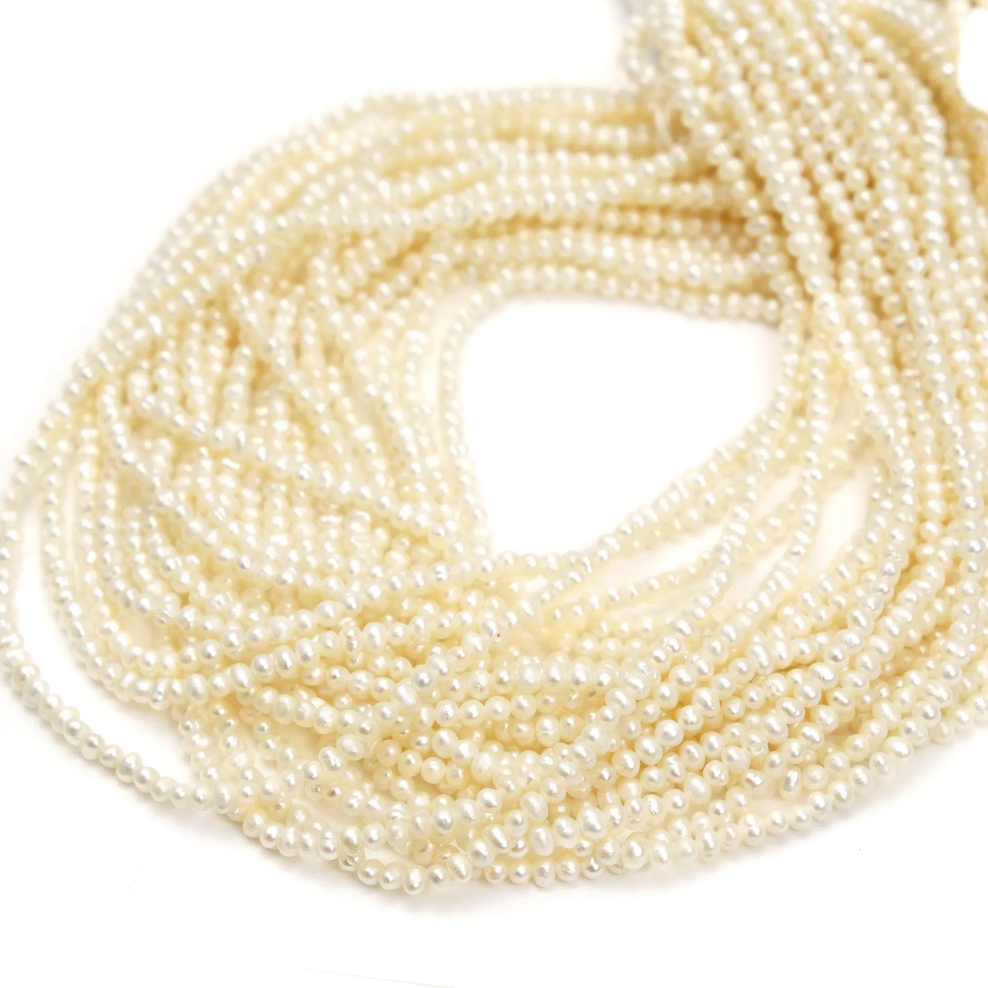 Pearl Potato 3mm Smooth Round Bead Strands