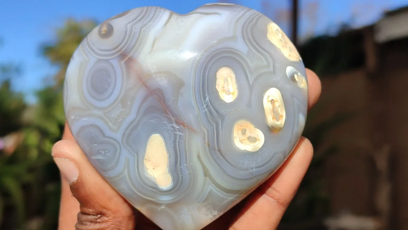 Polished Stunning Agate Gemstone Hearts x 6 From Madagascar