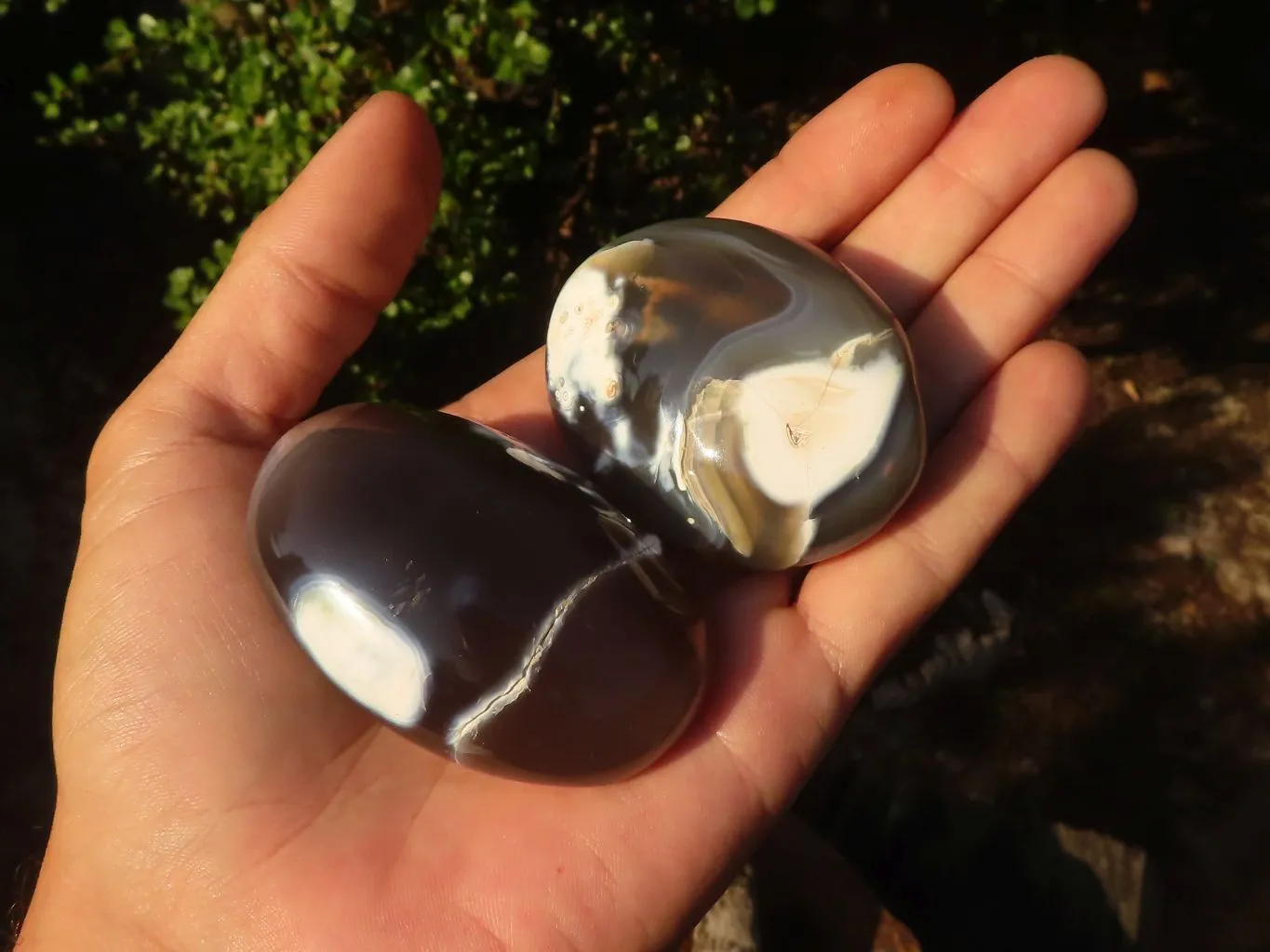 Polished Stunning Banded Agate Palm Stones  x 12 From Madagascar