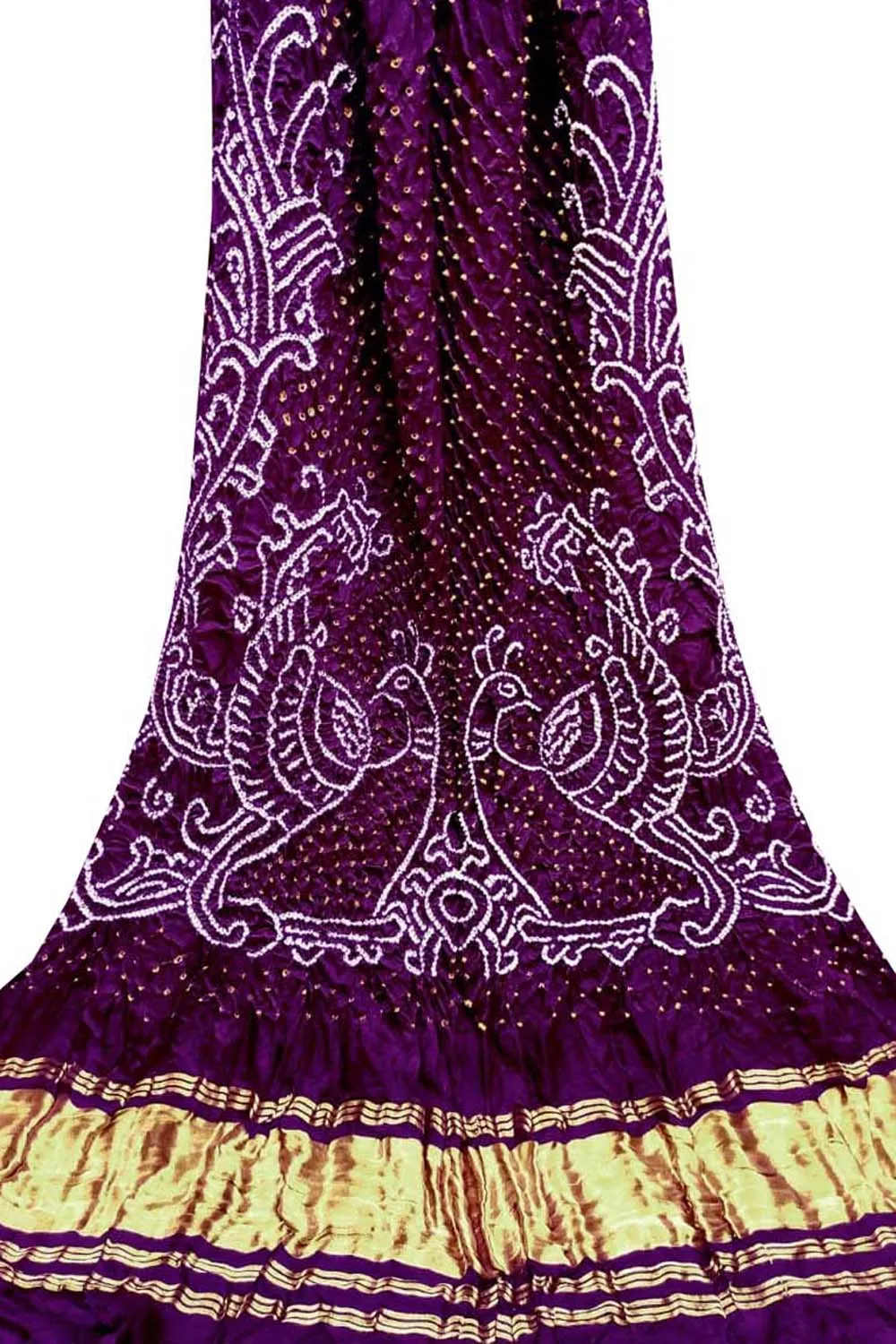 Purple Bandhani Pure Gajji Silk Peacock Design Dupatta