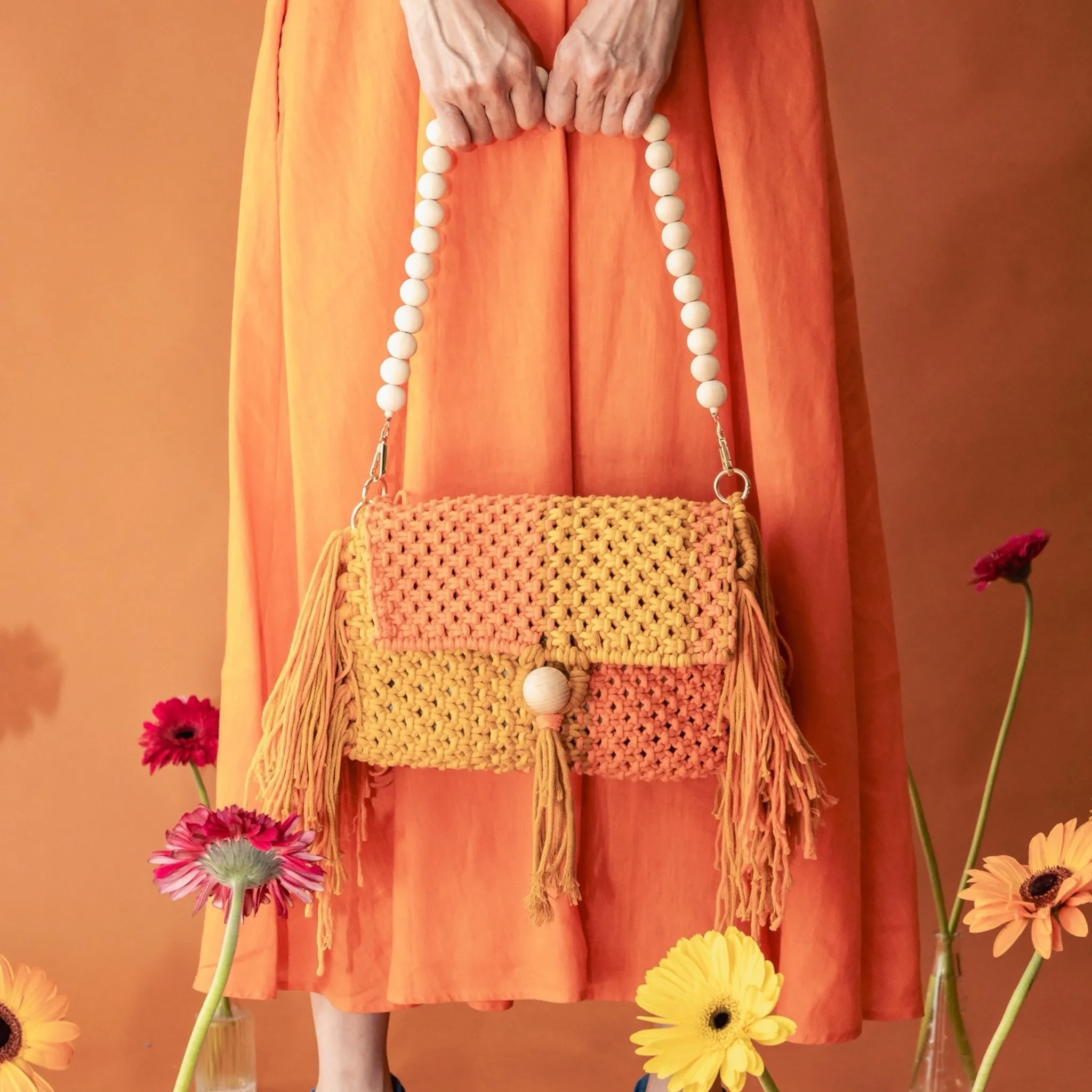 Rayenne Orange & Turmeric Macrame Shoulder & Crossbody Bag