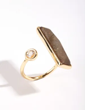 Real Gold Labrodite & Diamante Open Ring