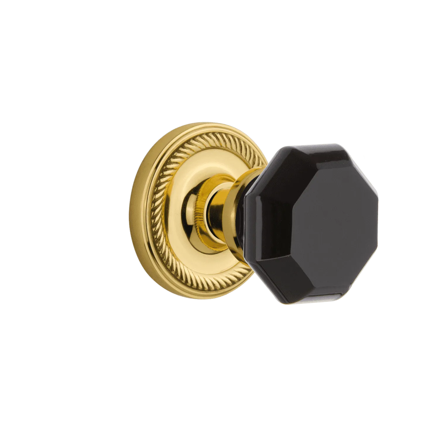 Rope Rosette with Black Waldorf Knob in Polished Brass