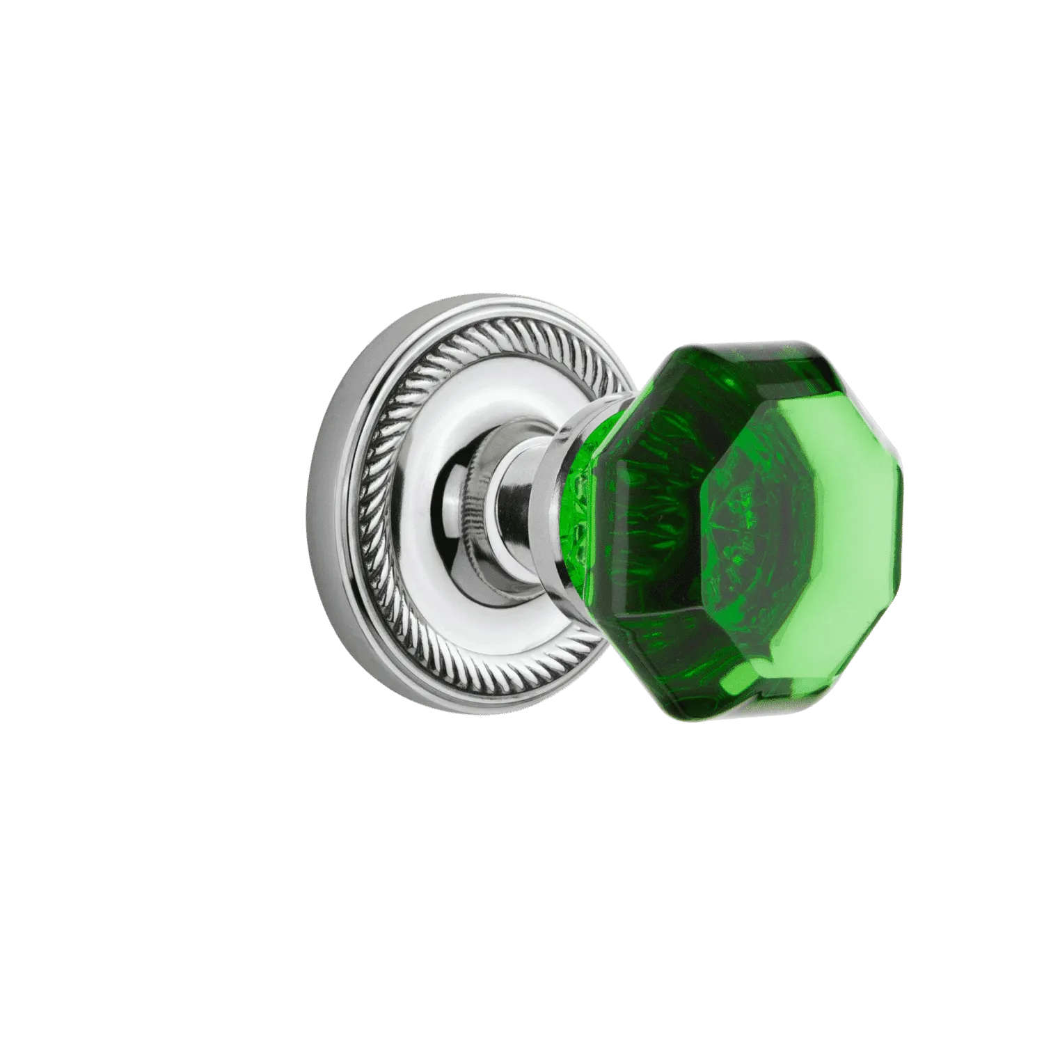 Rope Rosette with Emerald Waldorf Knob in Bright Chrome