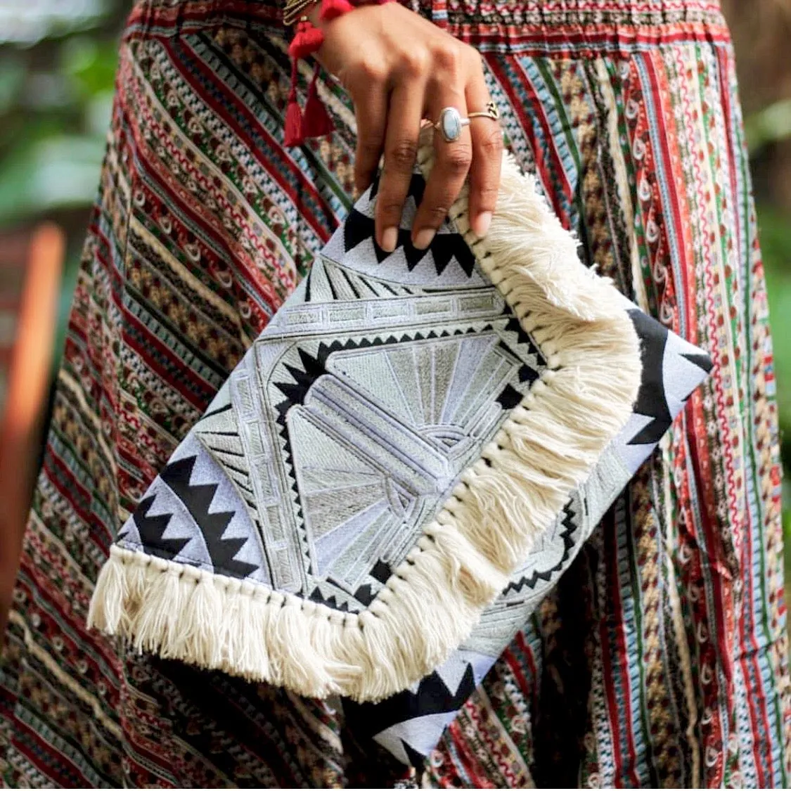 Santorini Fringed Boho Festival Clutch Bag