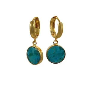 Semi Precious Bezel Set 'Coin' on Gold Fill Huggie: Turquoise (EGH746TQ)