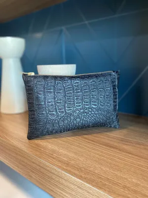 Small Black Crocodile Clutch