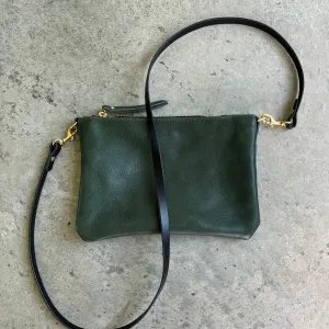 Small Leather Crossbody Clutch Bag - Green Pebble