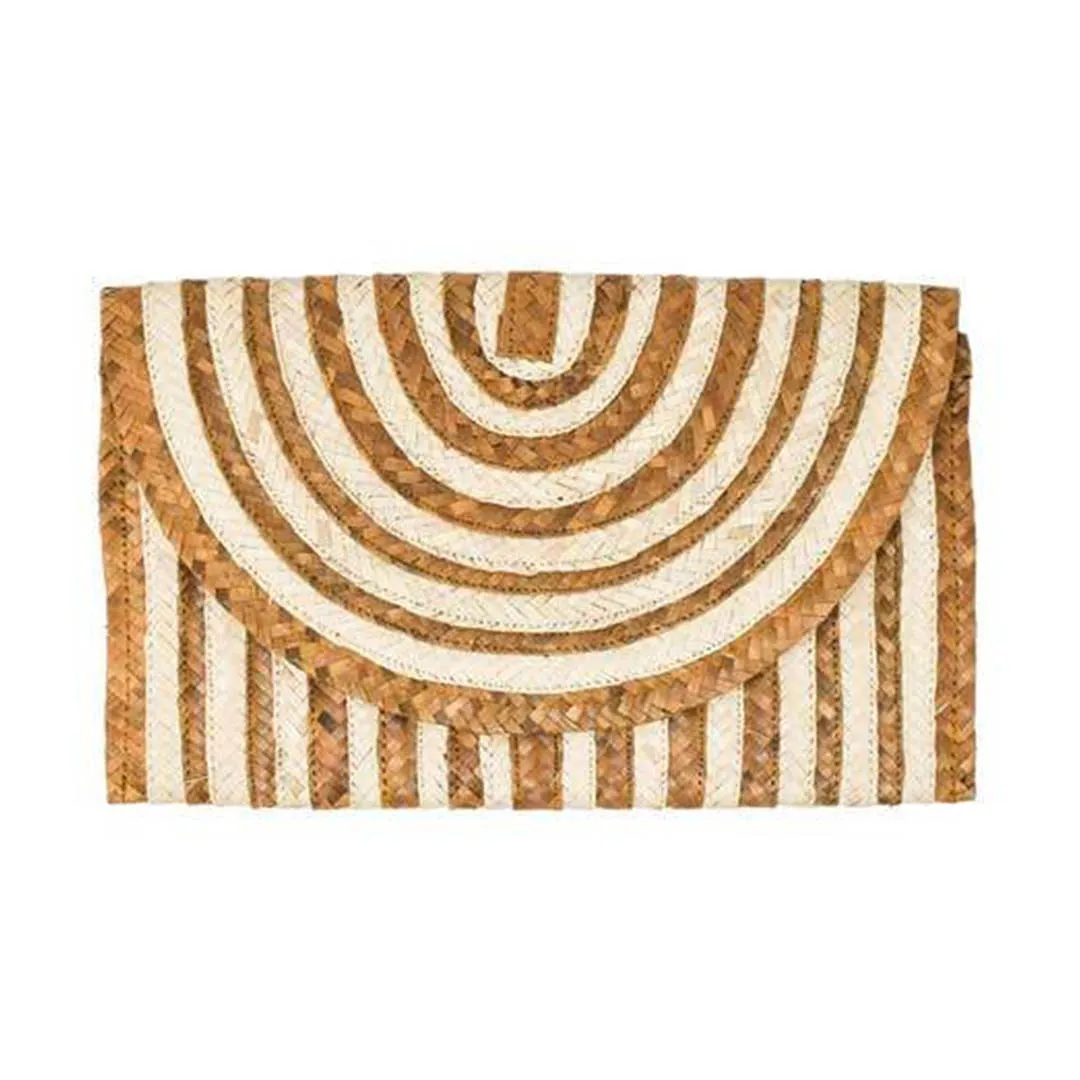 Straw Clutch Purse White Brown - Beach Bag Envelope Wallet