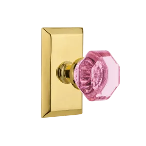 Studio Short Plate with Pink Waldorf Knob in Polished Brass