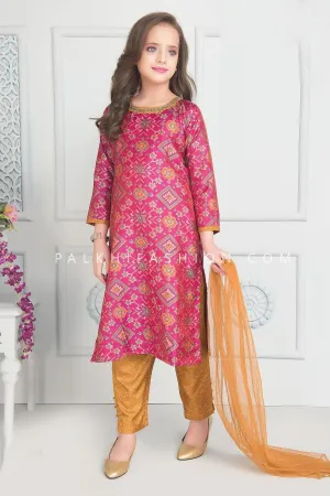 Stunning Pink Patola Silk Salwar Kameez For Girls