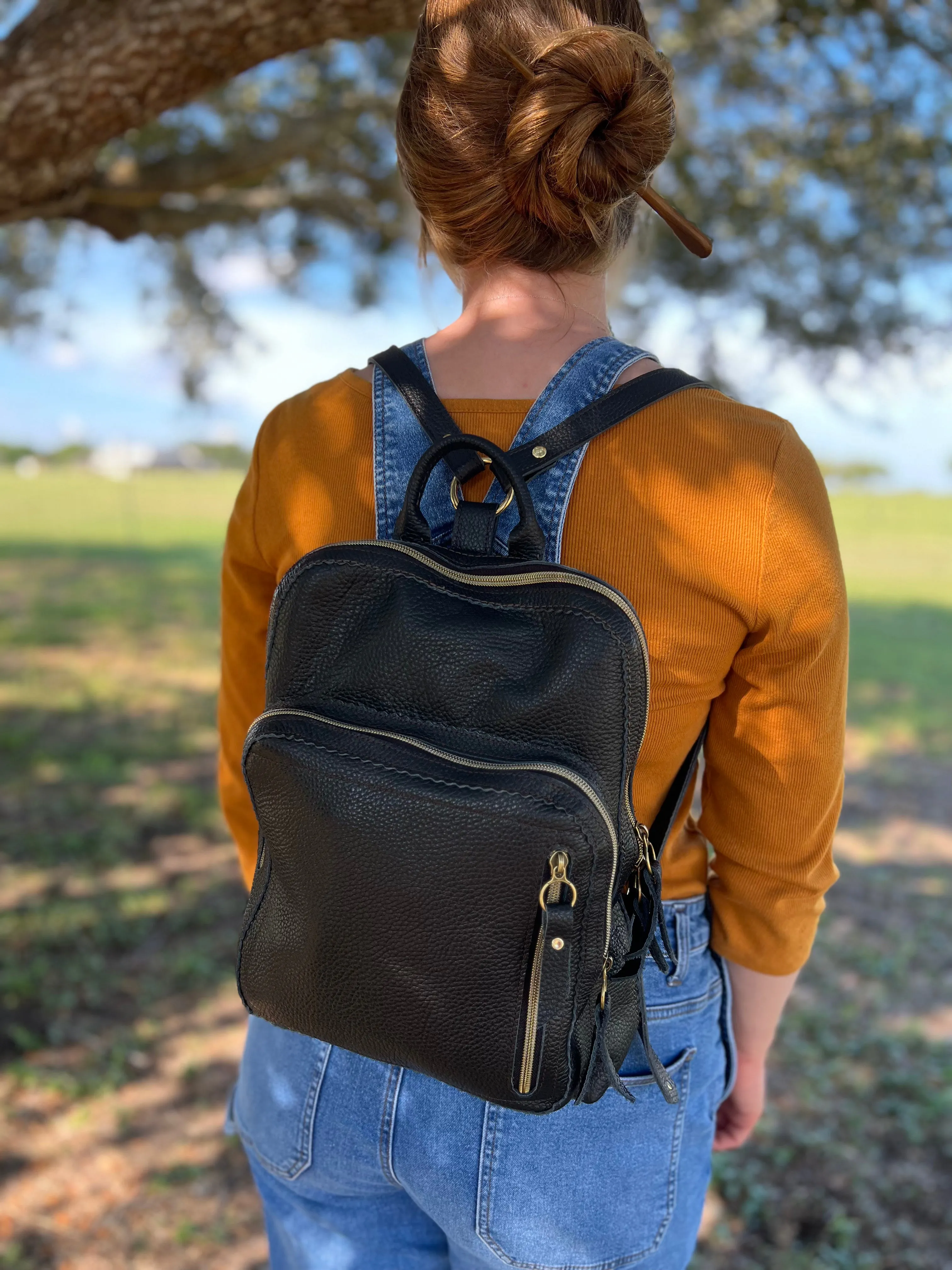 The Ginny Backpack in  Black Leather