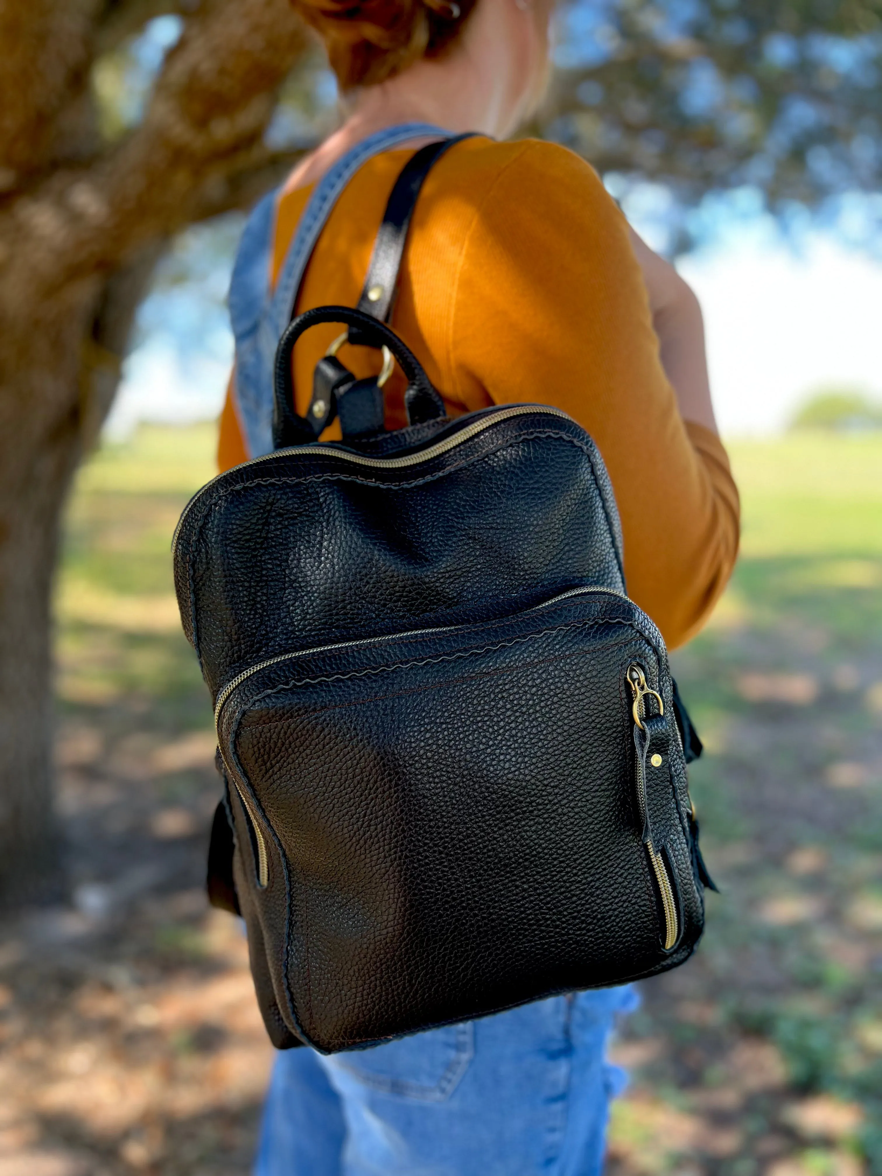 The Ginny Backpack in  Black Leather