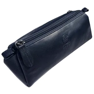 Tom Leather Pencil Case - Zippered Pen Pouch (Blue)