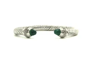 Twisted Rope Wire Bangle-Green Onyx & Diamond(7mm)