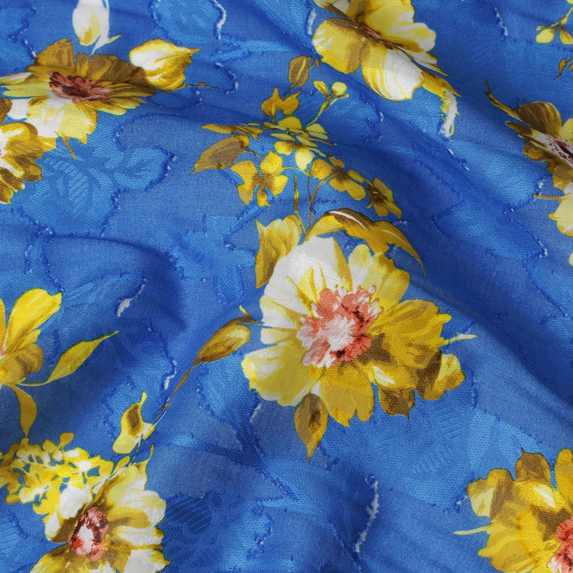 Uragiri Cotton Voile Fabric - Royal Blue with Sunny Blossom Print, 110 cm Width, Imported from Japan-D17724