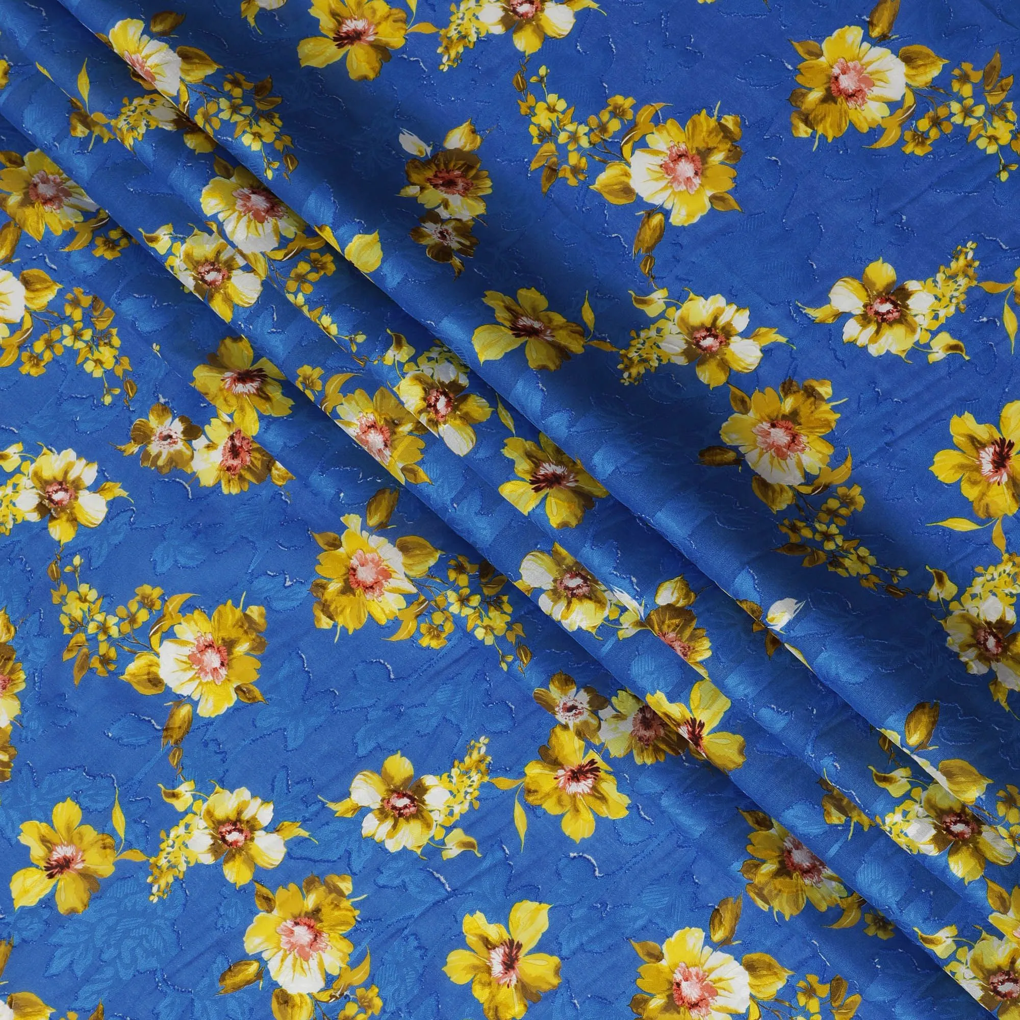 Uragiri Cotton Voile Fabric - Royal Blue with Sunny Blossom Print, 110 cm Width, Imported from Japan-D17724