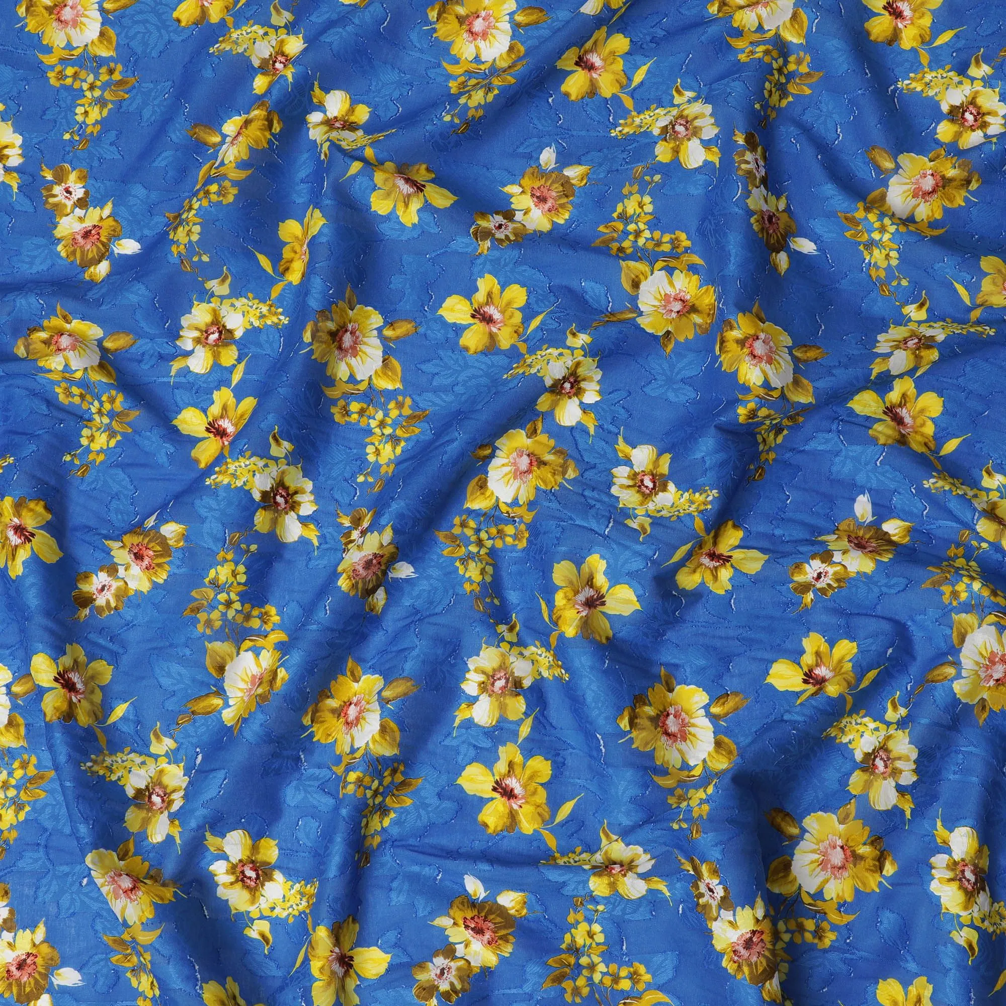 Uragiri Cotton Voile Fabric - Royal Blue with Sunny Blossom Print, 110 cm Width, Imported from Japan-D17724