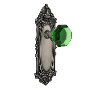 Victorian Long Plate with Emerald Waldorf Knob in Antique Pewter