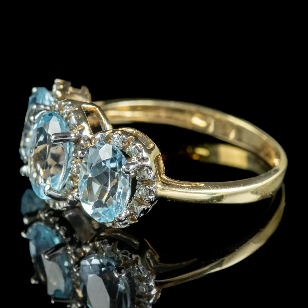 Victorian Style Blue Topaz Diamond Trilogy Gold Ring