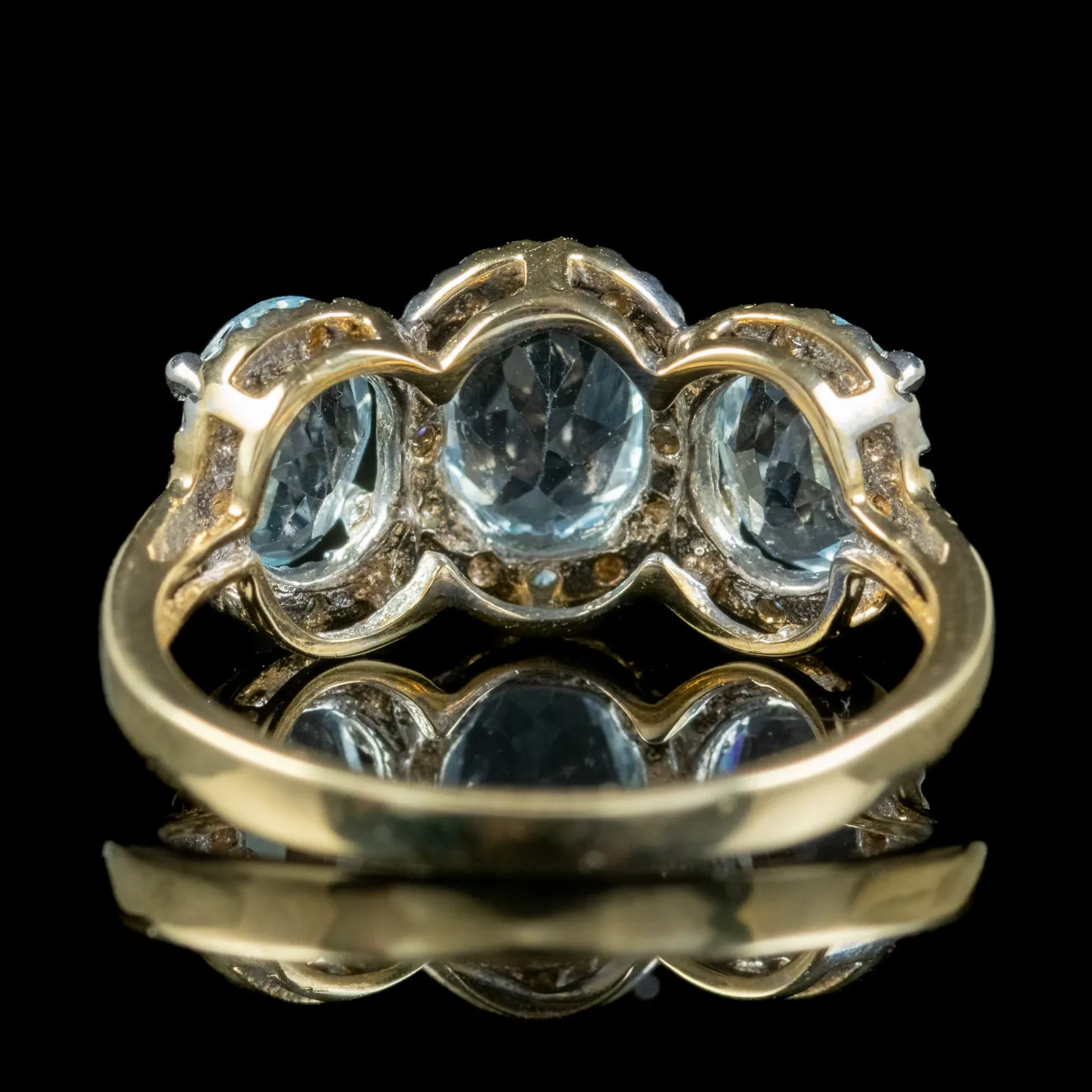 Victorian Style Blue Topaz Diamond Trilogy Gold Ring