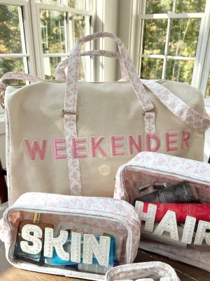 Weekender Oversized Canvas Duffel - Pink Toile