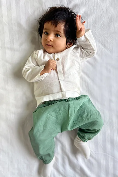 Whitewater Kids Unisex Organic Essential White Kurta Top With Mint Pants