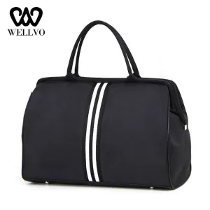 Women Overnight Weekend Traveling Bag Ladies Stripe Handbag Big Travel Bag Light Luggage Men Foldable Duffle Bags Korean XA637WB